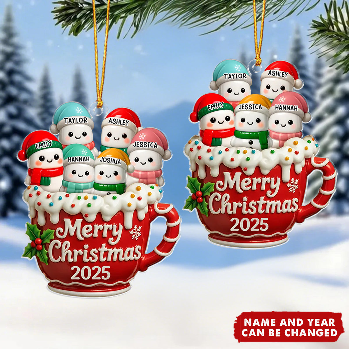 Snowman Family - Personalized Christmas Acrylic Ornament