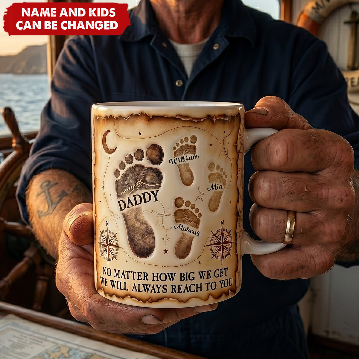 Dad Footprint  - Personalized Custom Coffee Mug, Gift For Dad