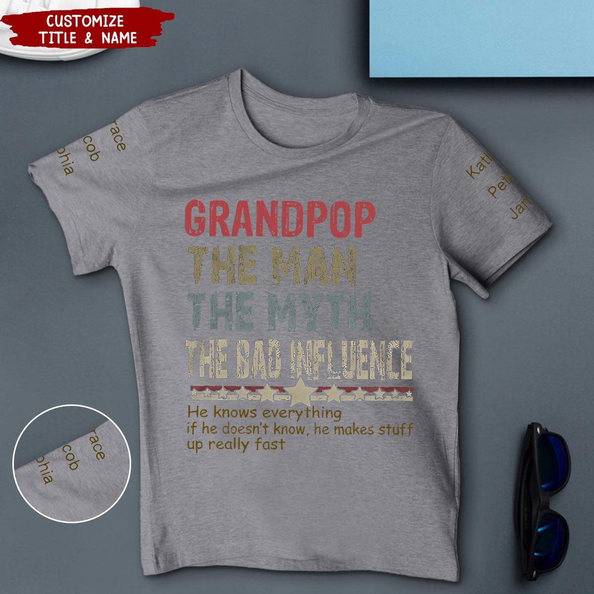 Dad Papa Legend Influence Personalized T-shirt