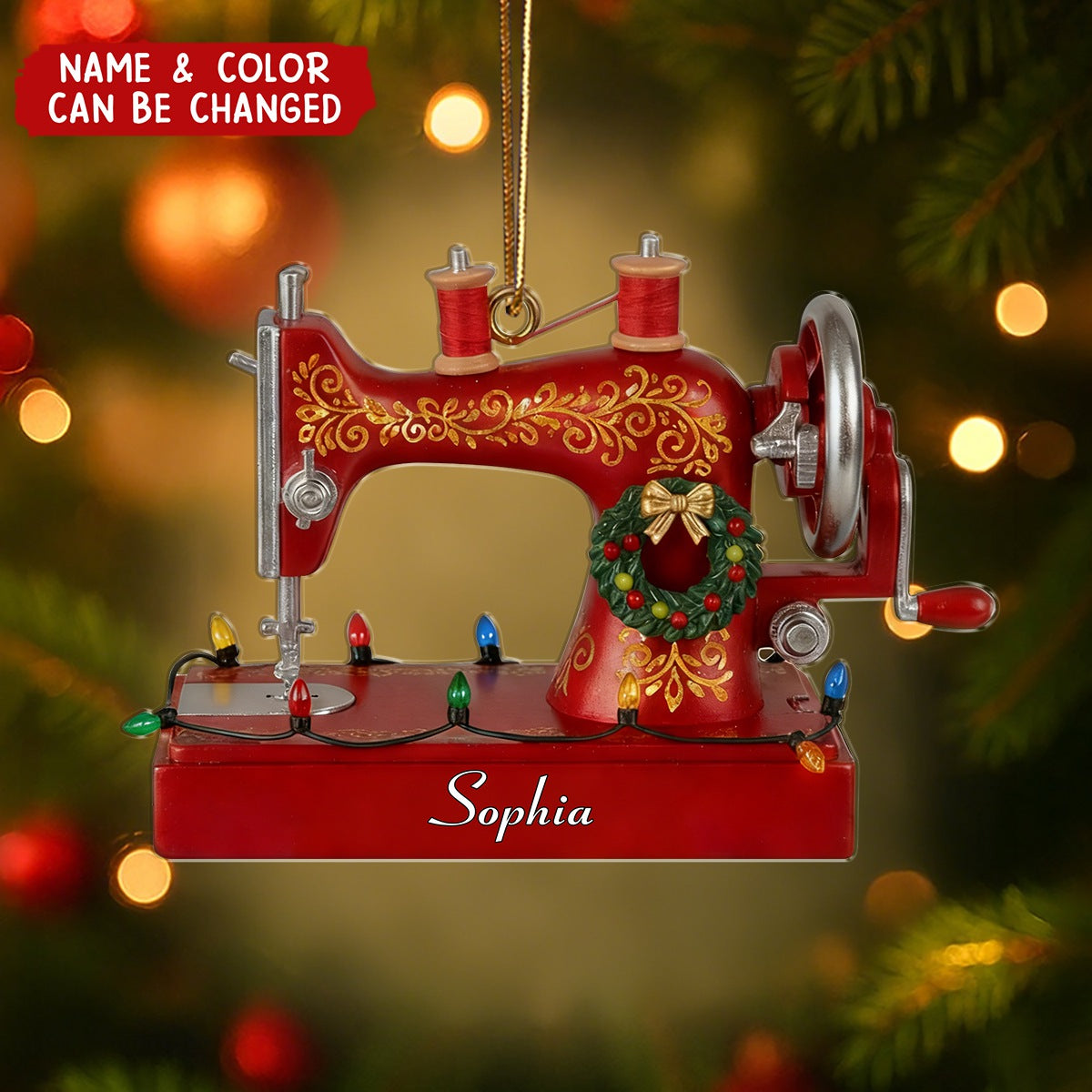 Personalized Sewing Machine Ornament – Custom Seamstress Christmas Gift for Tailors and Crafters