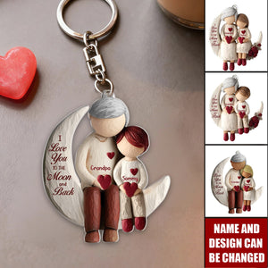 Grandma And Grandchild Moon Love - Personalized Keychain