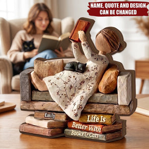 Life Is Better With Books & Cats - Personalized Customized 3-layered Wooden Plaque
