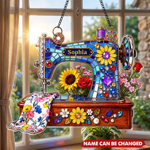 Floral Sewing Machine Decor - Personalized Shape Acrylic Suncatcher