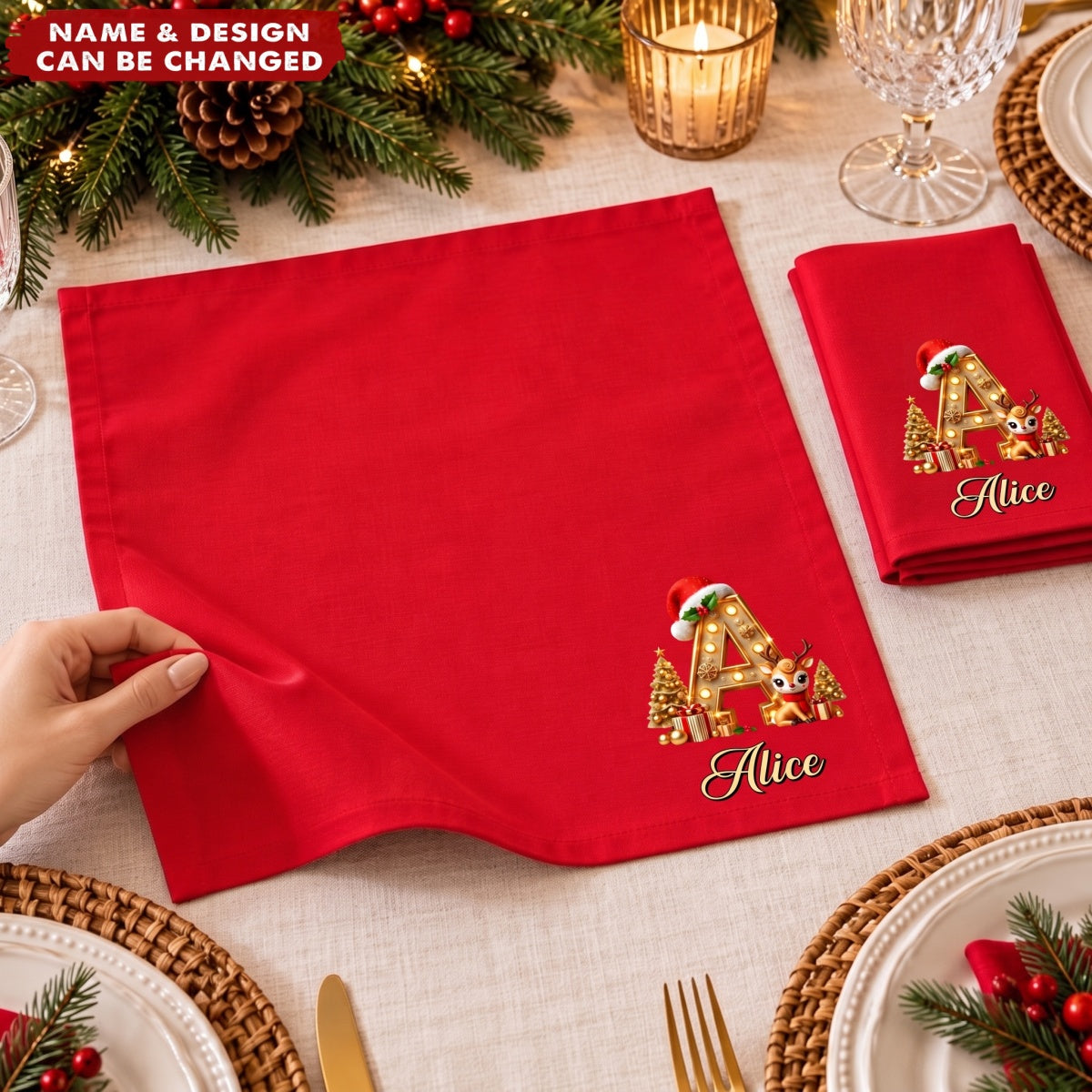 Custom Christmas Monogram Gifts - Personalized Cotton Napkin
