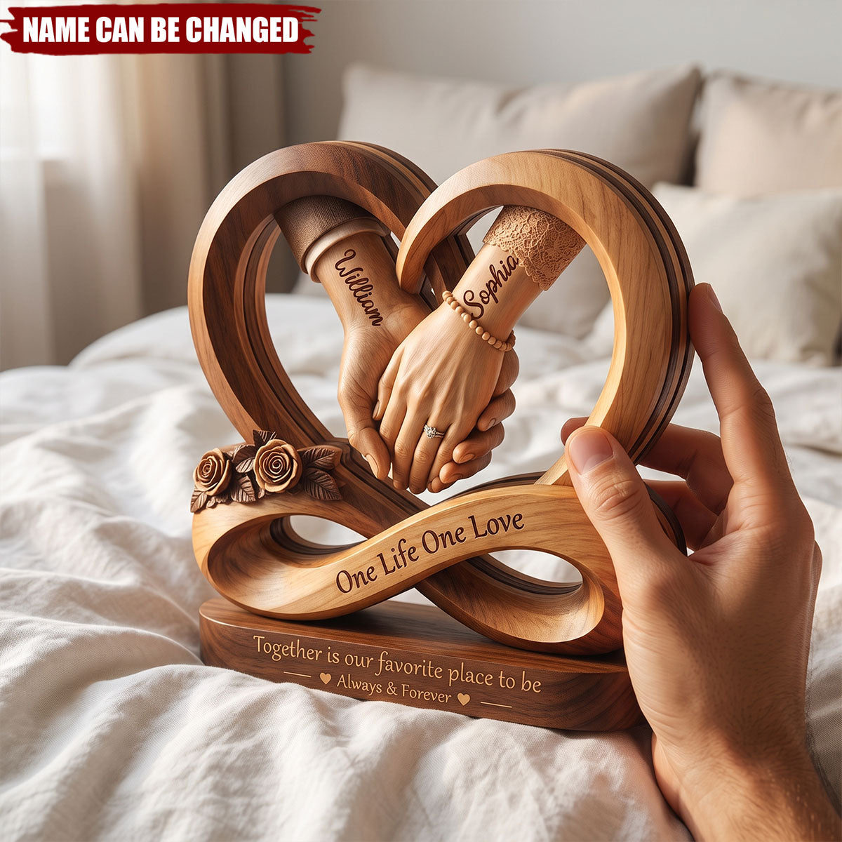 Personalized Wooden Wedding Block for Couples, Custom Hand-Holding Plaque, Romantic Wedding Anniversary Gift