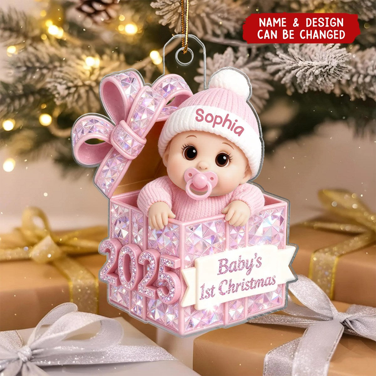 Shining Effect Pastel Color Baby's First Christmas - Personalized Acrylic Ornament