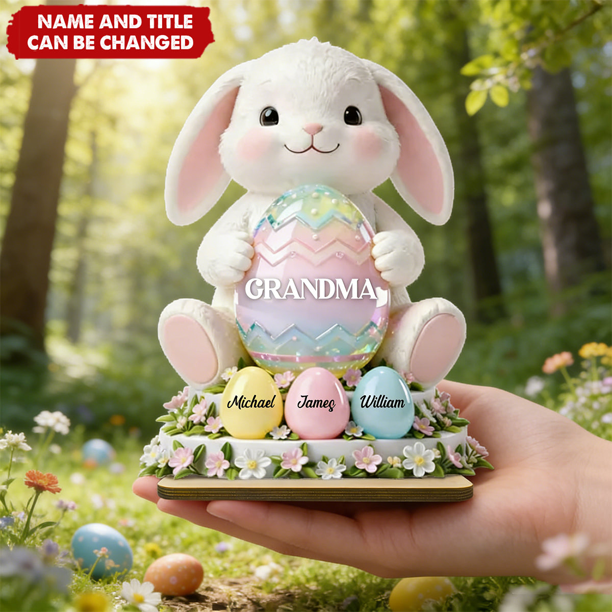 Bunny Grandma Easter - Personalized 2-Layered Wooden Plaque,  Easter Decor for Grandma