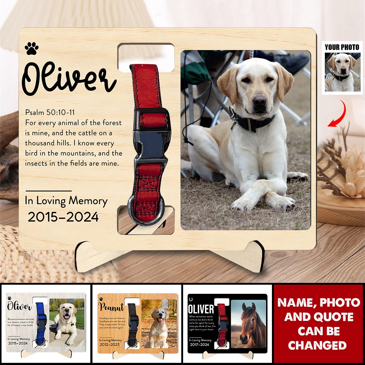 Custom Photo Memorial Gift - In Loving Memory - Personalized Wooden Collar Plaque