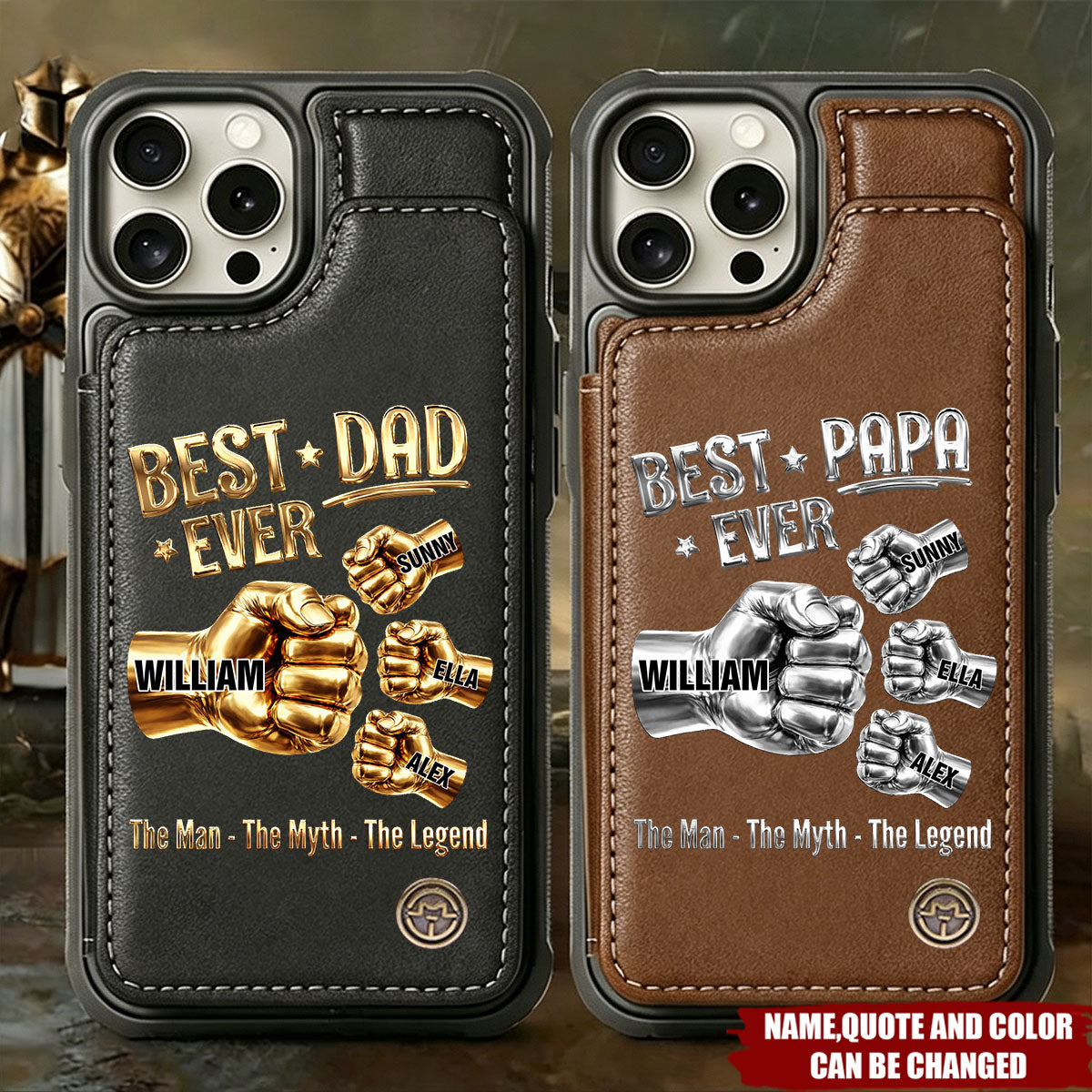 Best Dad Ever - Personalized Leather Flip Wallet Phone Case