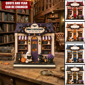 Personalized Halloween Bookshop Wooden Plaque - Spooky Custom Tabletop Sign
