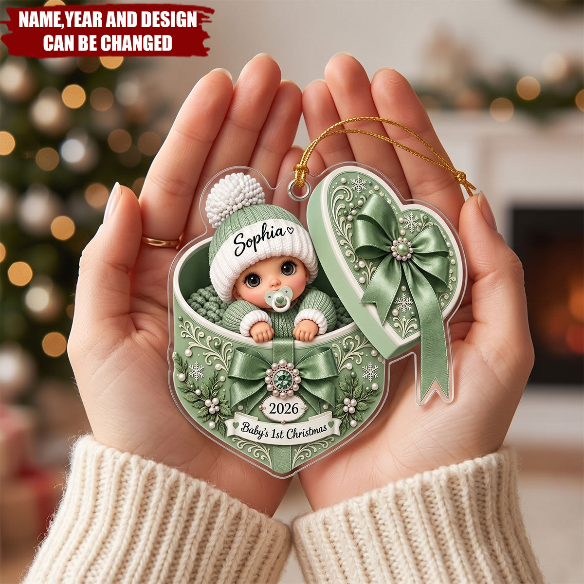 Personalized Baby’s First Christmas Ornament , Custom Name Heart Acrylic Ornament