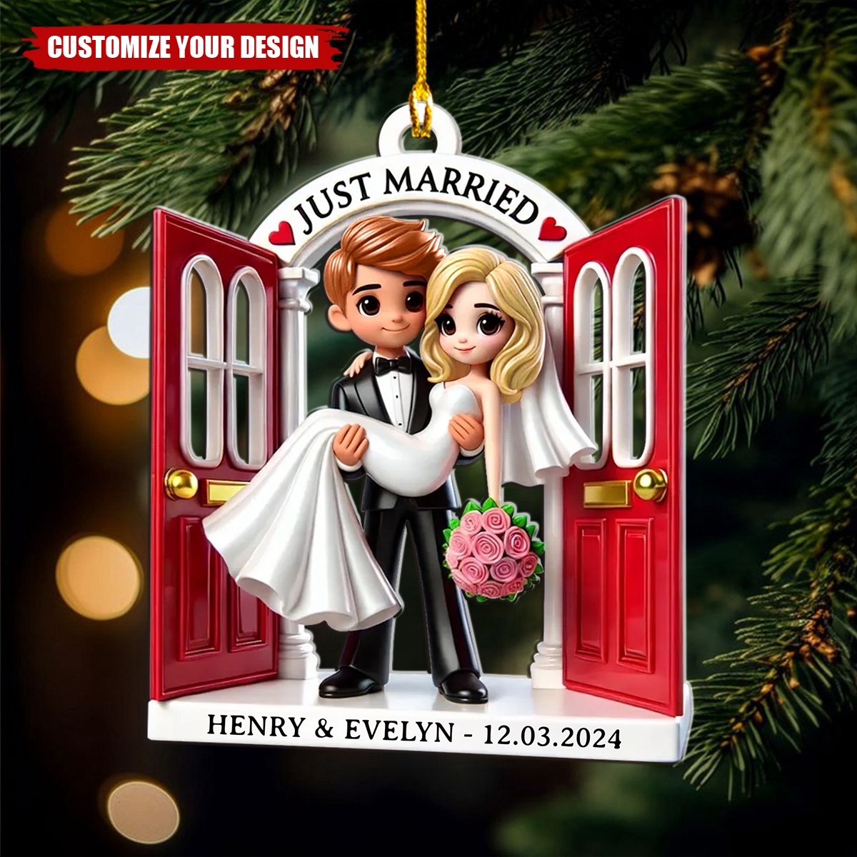 Wedding Couple Threshold - Personalized Acrylic Christmas Ornament, Gift For MR. & MRS.