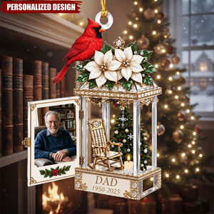 Personalized Memorial Acrylic Ornament, Custom Photo Name Cardinal Lantern Christmas Keepsake
