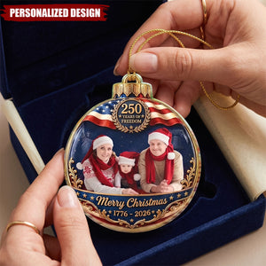 Custom Photo Family Merry Christmas 250 Years Of Freedom - Personalized Custom Shaped Acrylic Ornament