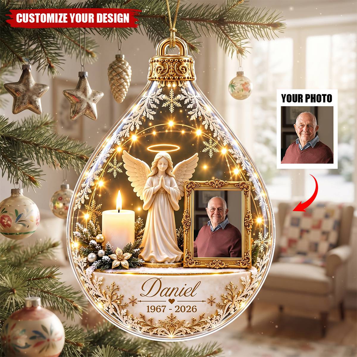 Custom Photo Memorial Angel Acrylic Ornament, Sympathy Keepsake for Loved Ones