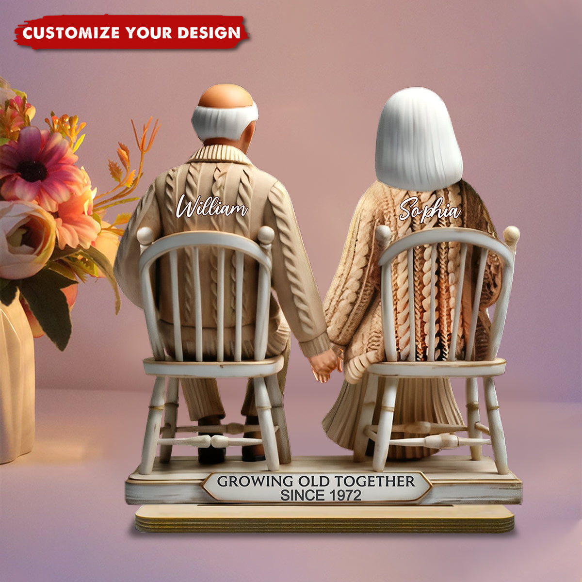 Couple Sitting Together Personalized Standing Wooden Plaque