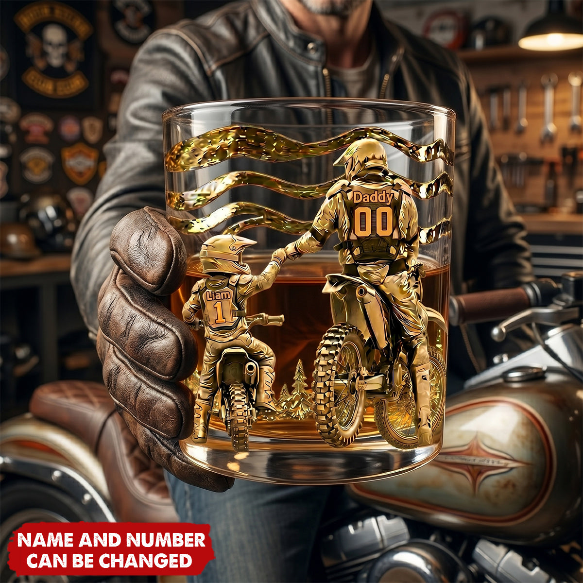 Dad Dirt Bike Round Glass - Personalized Gifts For Dad