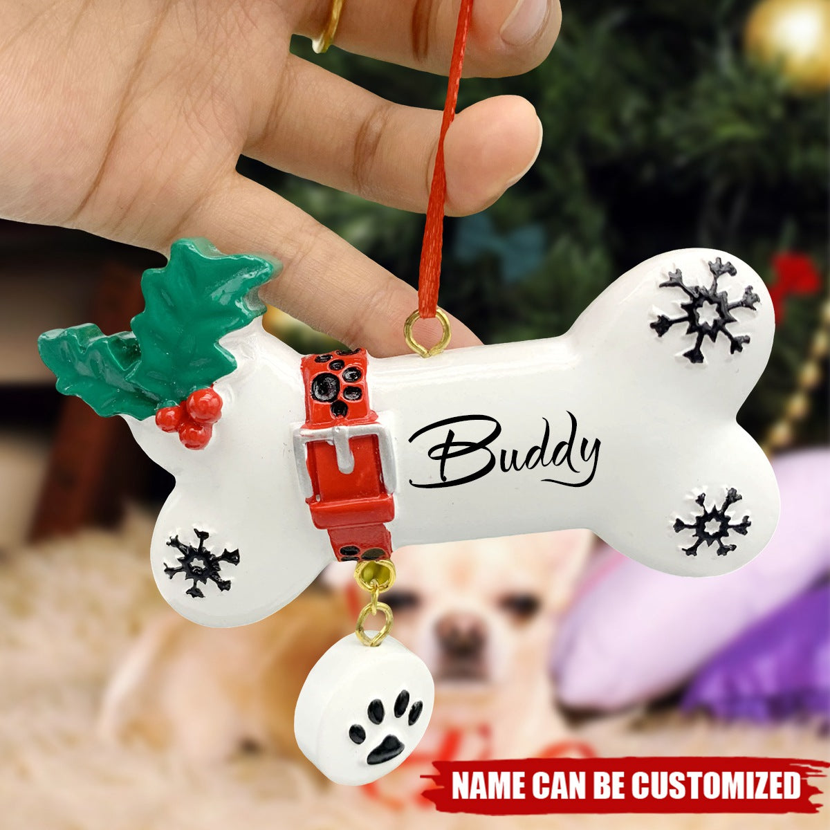 Christmas Bone Dog Tag Personalized Handwritten Resin Ornament