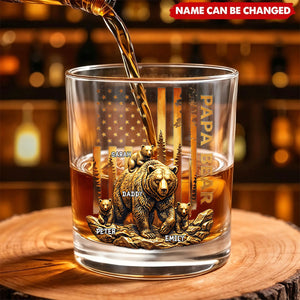 Papa Bear - Personalized Custom Whiskey Glass, Gift For Dad