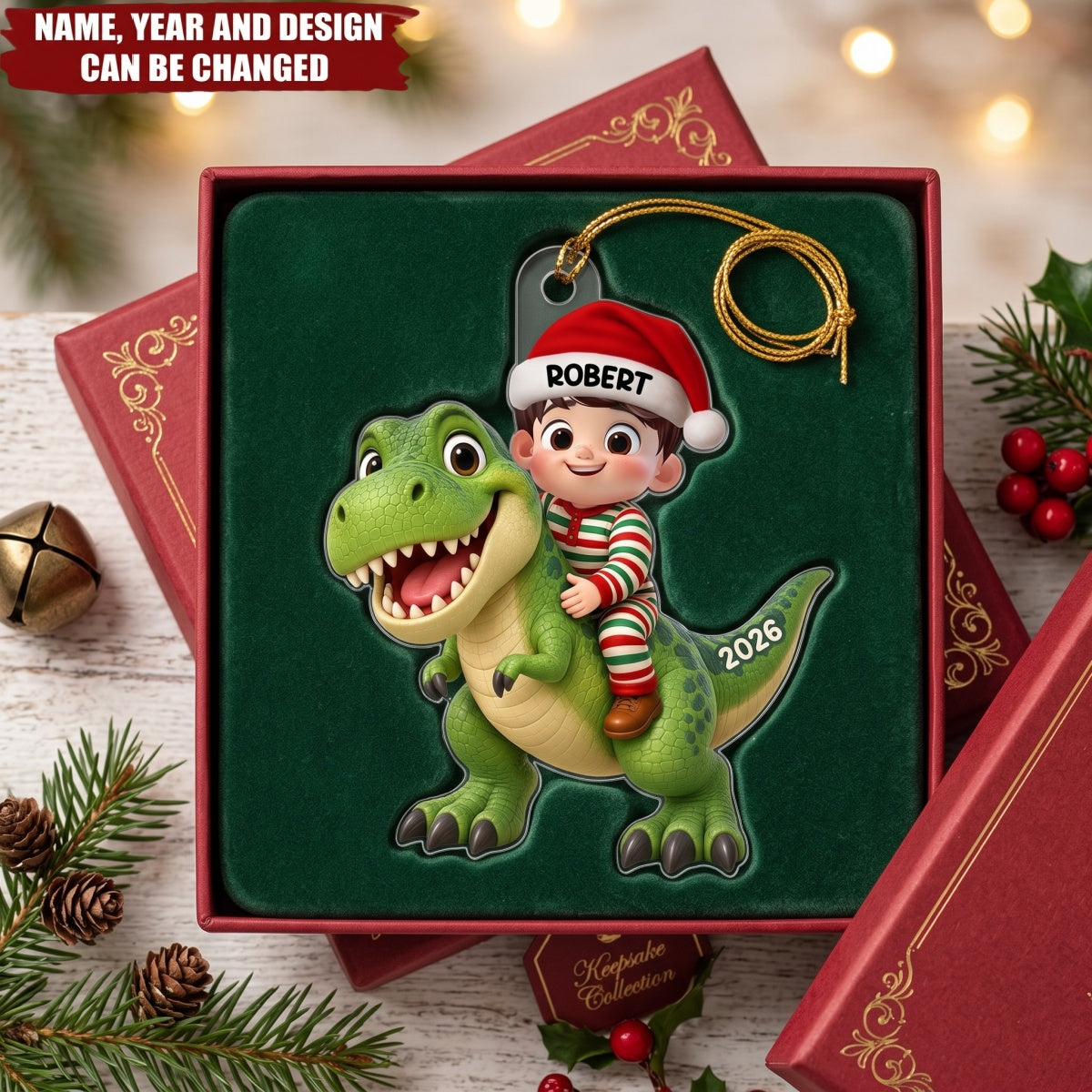 Trending Kid With Dinosaur Design For Boy Girl - Personalized Acrylic Ornament, Gift For Grandkids