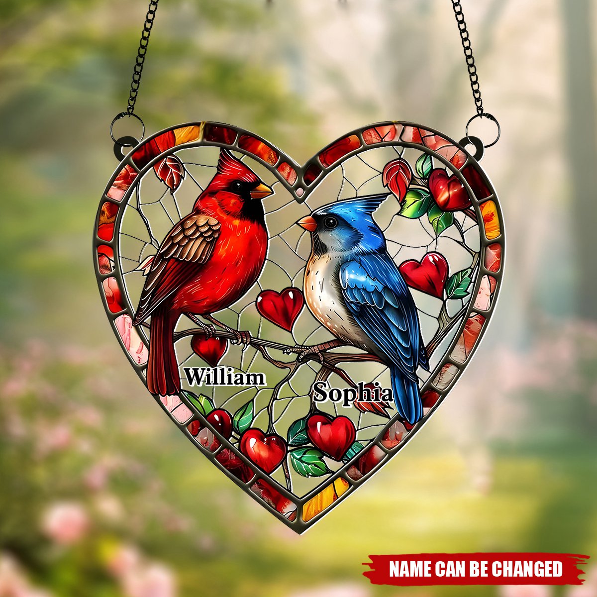 Lovely Hummingbird Couple - Personalized Couple Window Hanging Suncatcher Ornament