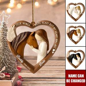 Personalized Horse Girl Memorial Ornament – Custom Wood Heart with Wings & Pet Loss Keepsake