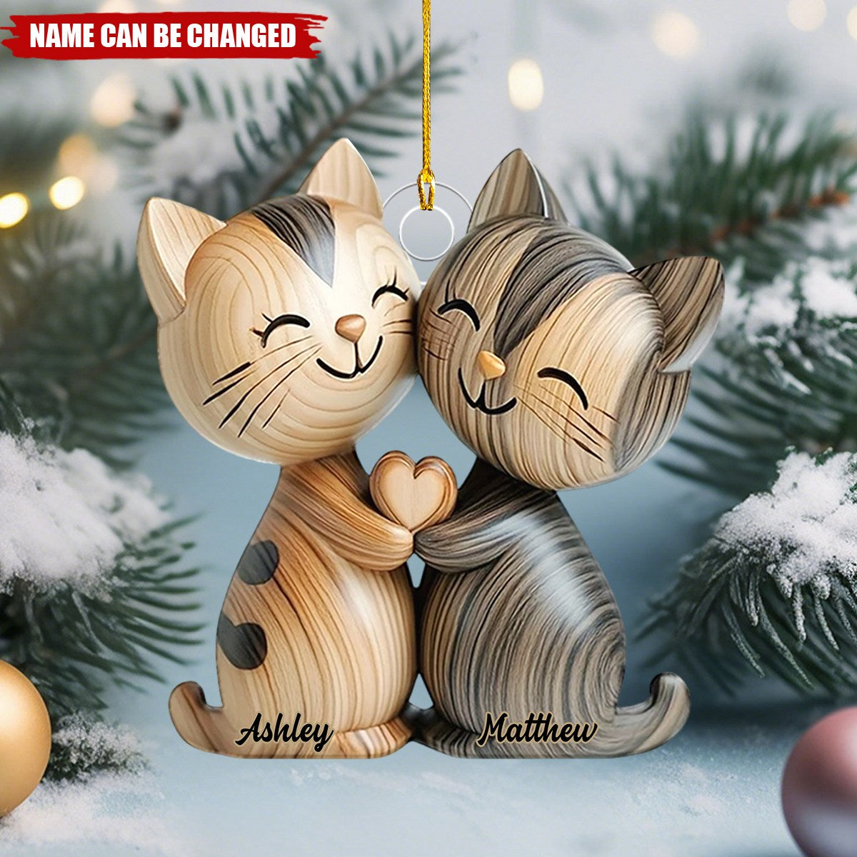 Cute Cat Couple - Personalized Acrylic Flat Ornament