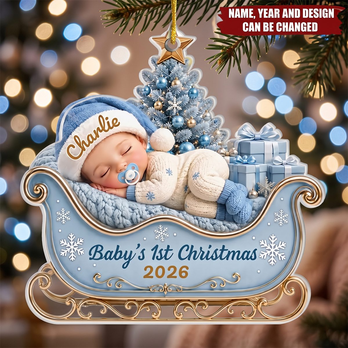 Custom First Christmas Acrylic Ornament - Personalized Christmas Baby Shower