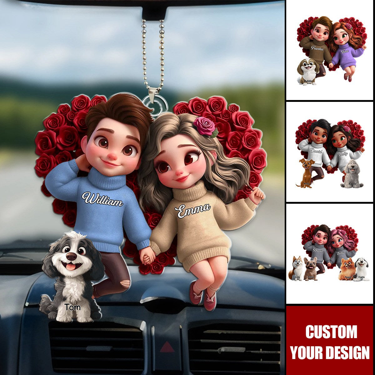 Cute Couple Holding Hands Surrounded By Roses With Dog Personalized Acrylic Ornament