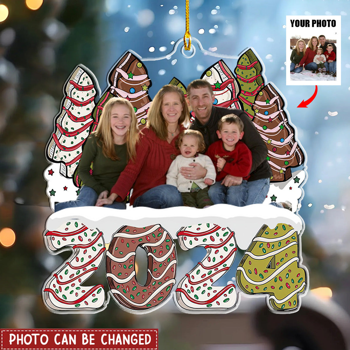 Custom Photo Family Christmas Tree Cake - Personalized Acrylic Ornament