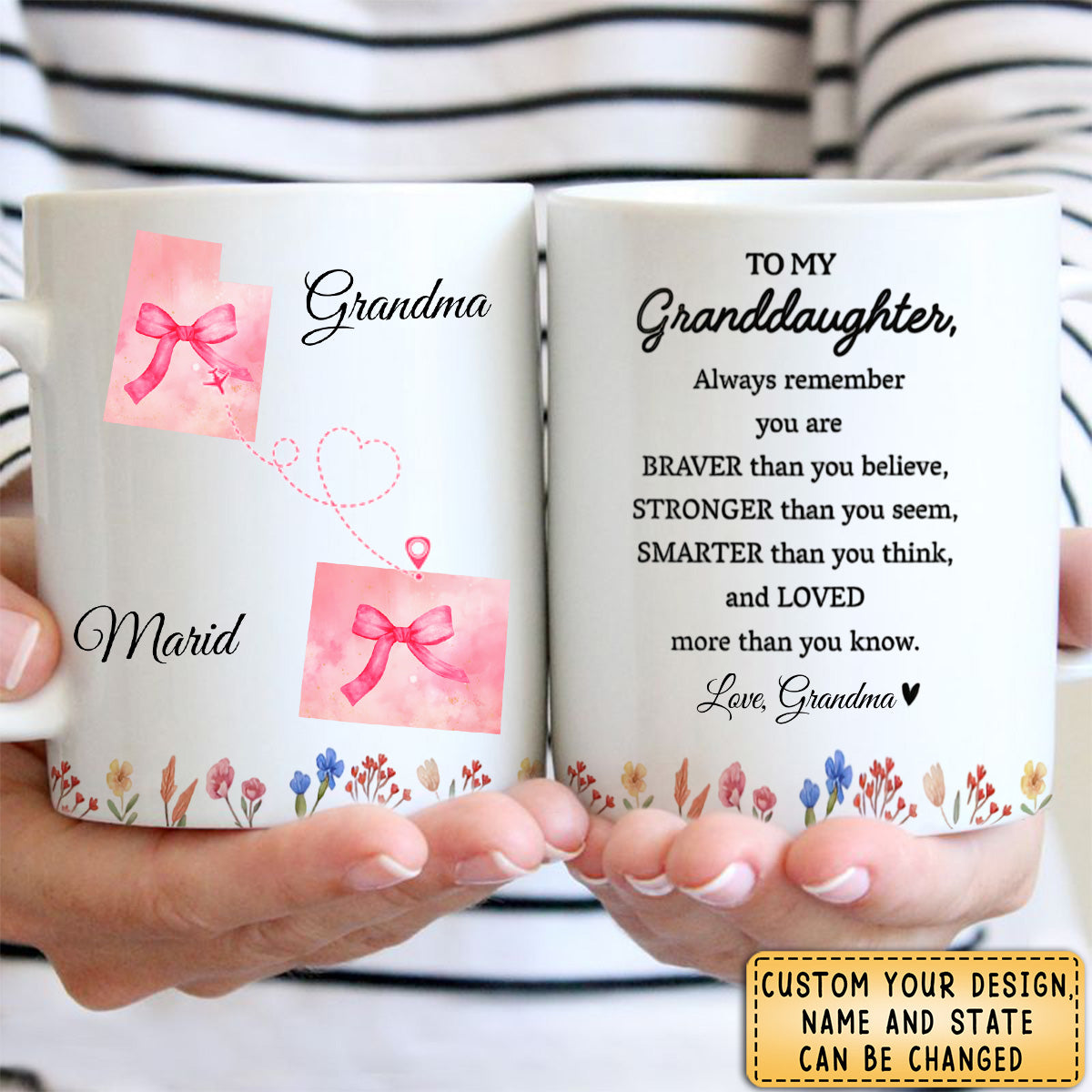 Braver, Stronger, Smarter, Loved Inspirational Quote With Bows And Hearts - Personalized Custom Coffee Mug