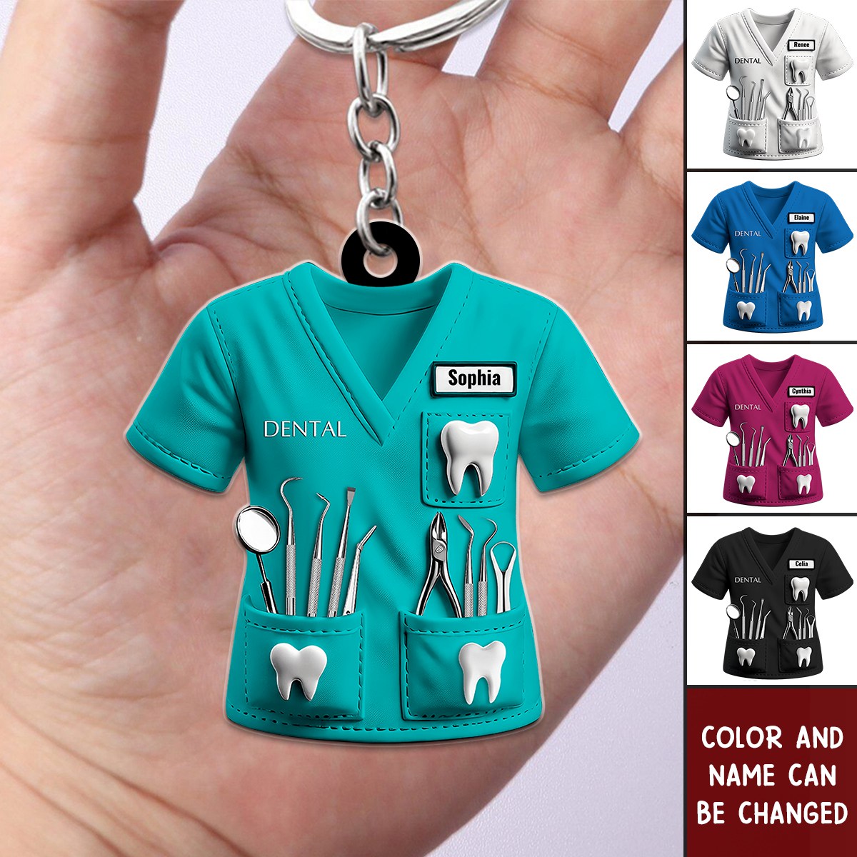 Personalized Dentist Uniform Custom Name Acrylic Keychain