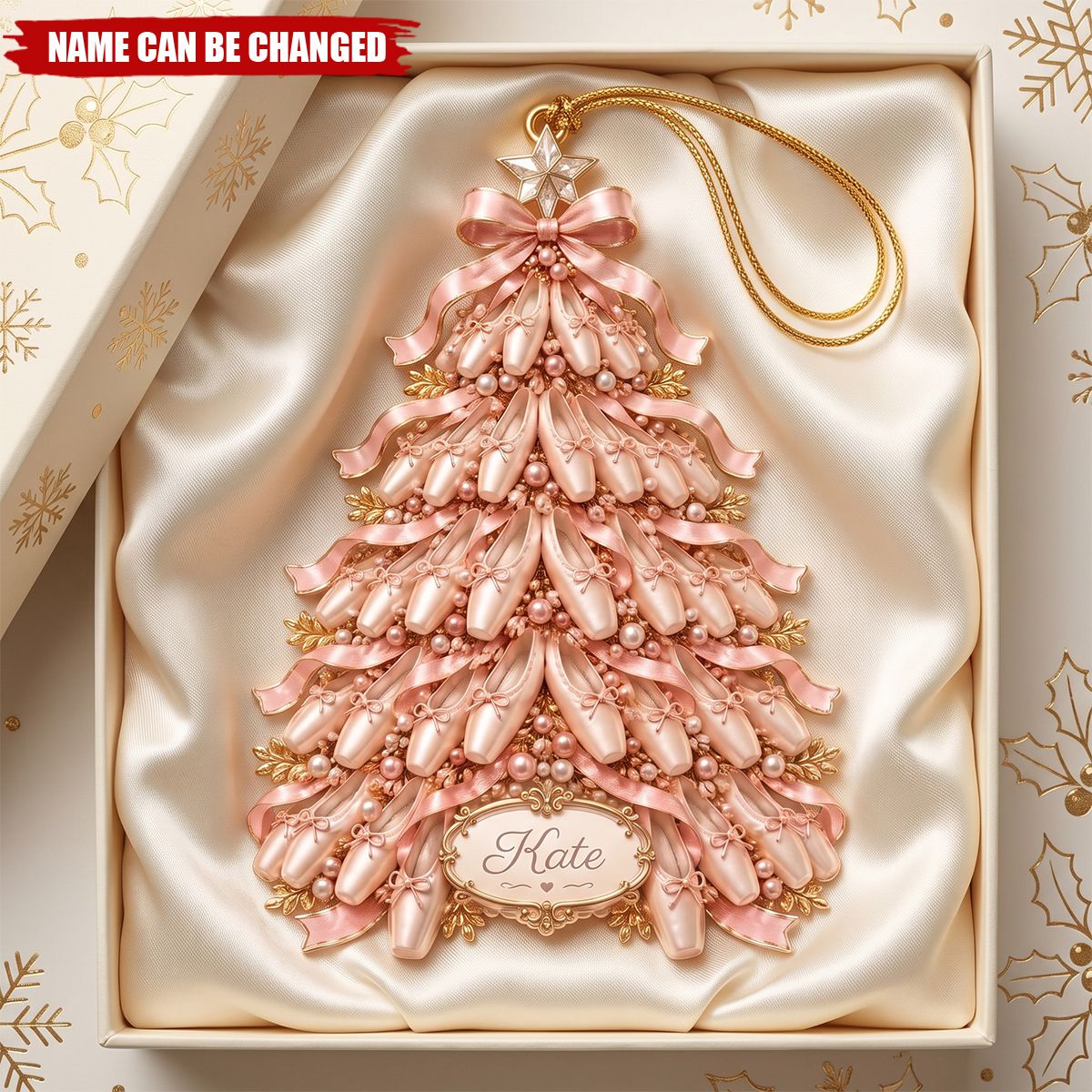Personalized Ballet Shoes Christmas Tree Ornament, Custom Name Champagne Ballet Keepsake, Ballet Tree Acrylic Keepsake