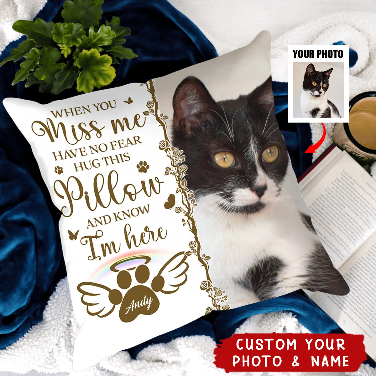 Know I'm Here Custom Pet Photo Memorial Personalized Pillow
