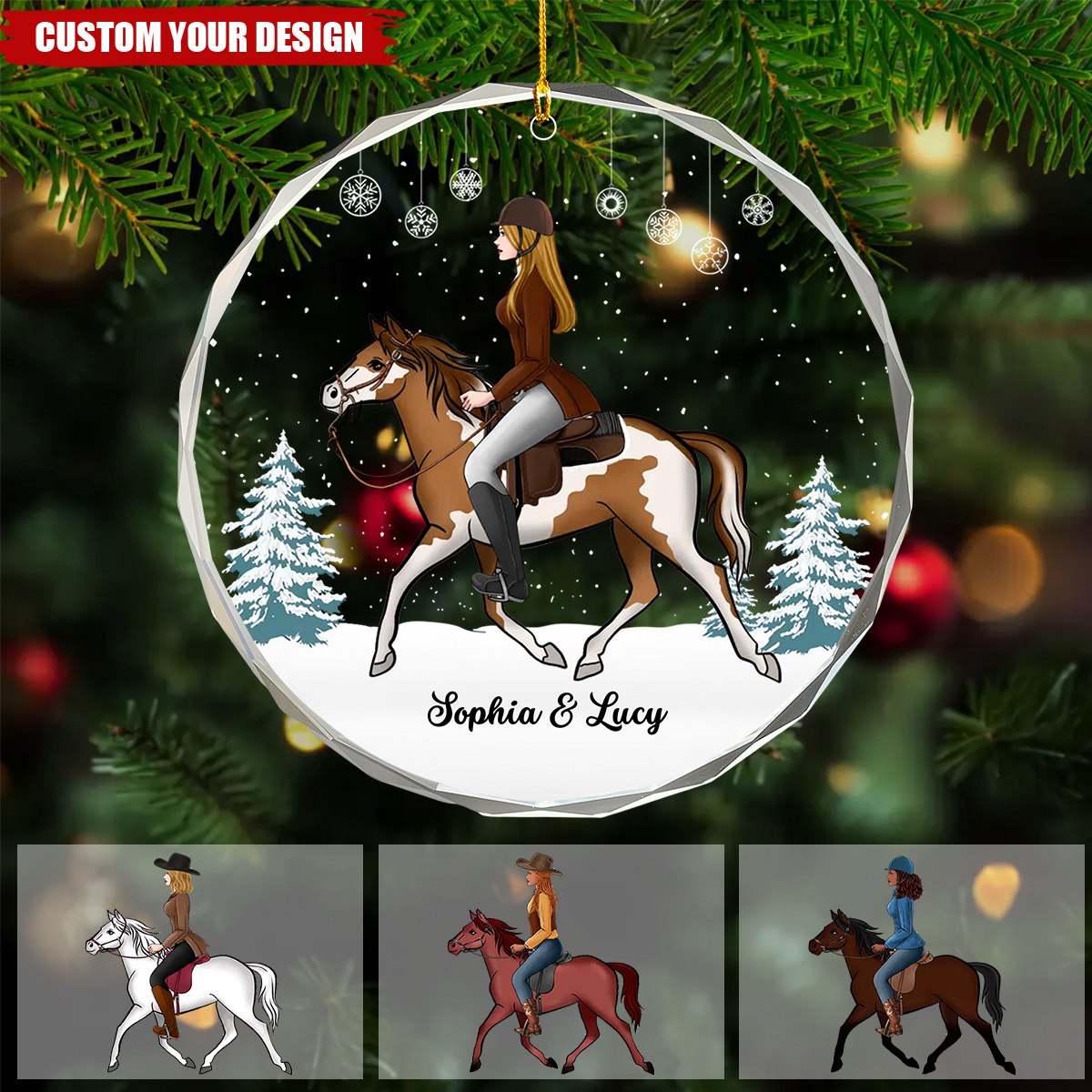 Girl Riding Horse - Personalized Glass Ornament