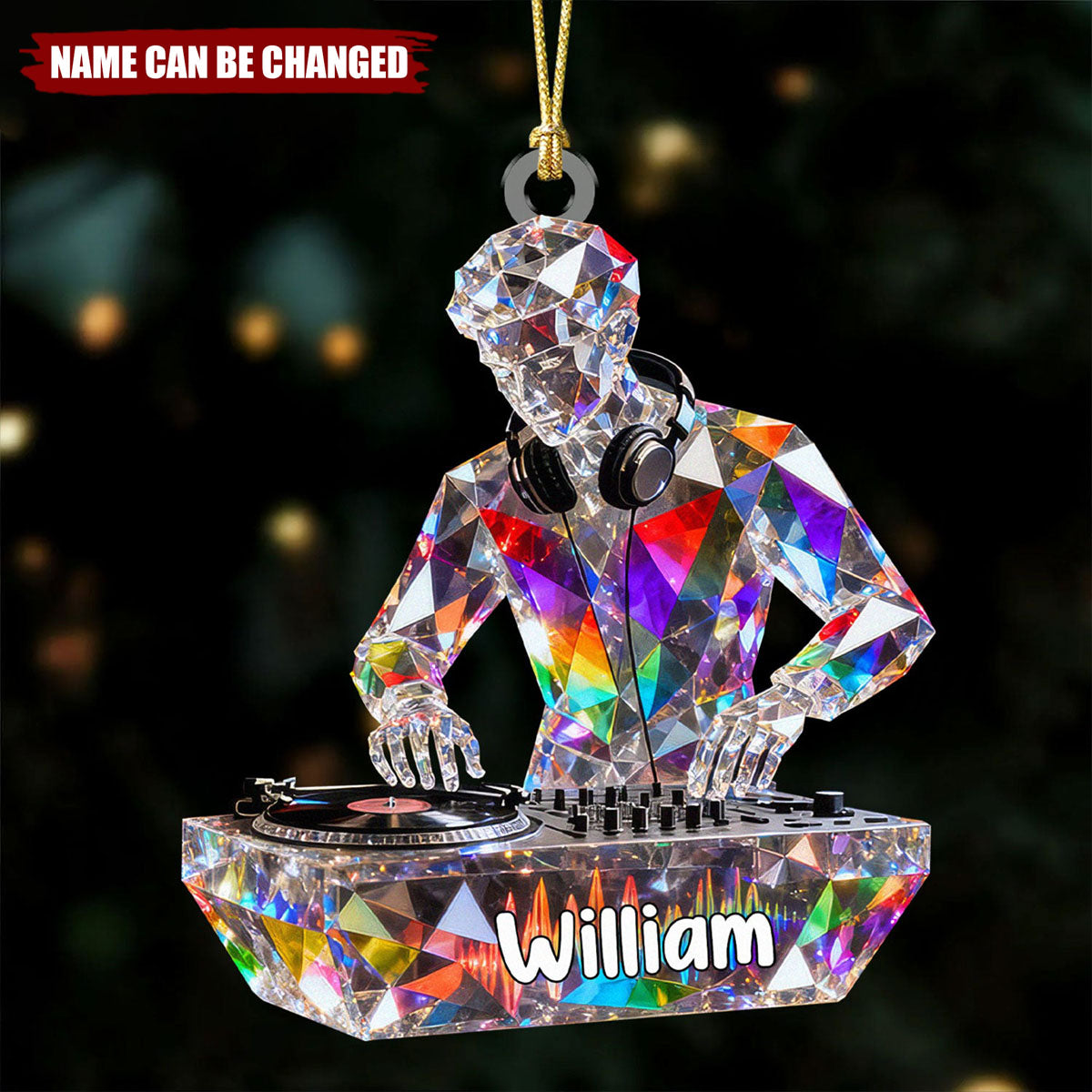 Turntablist Custom Name Stained Glass Effect Acrylic Christmas Ornament, Gift For DJ, Music Ornament