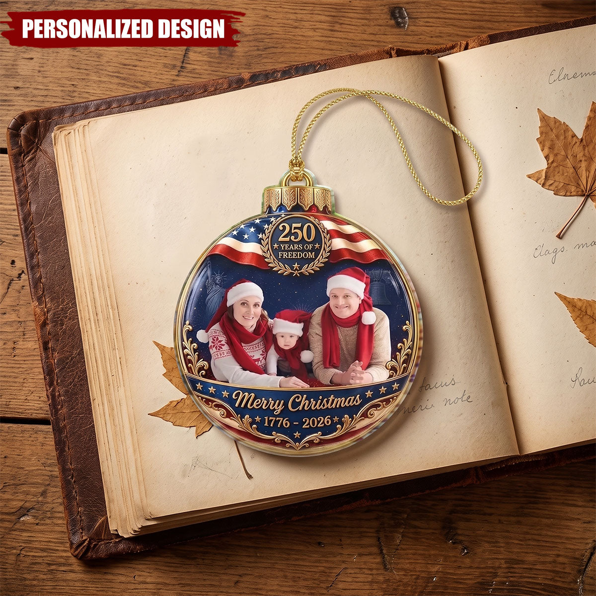 Custom Photo Family Merry Christmas 250 Years Of Freedom - Personalized Custom Shaped Acrylic Ornament