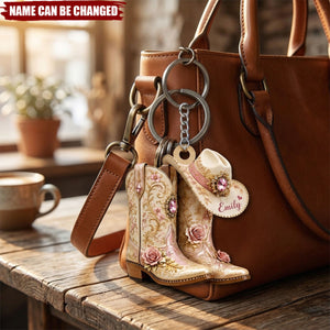 Personalized Cowgirl Boots Acrylic Keychain, Custom Western Hat Keychain, Cowgirl Heart Keyring, Cowboy Keepsake Gift