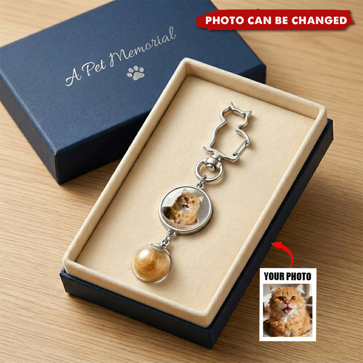 Personalized Cat Hair & Photo Memorial Keychain
