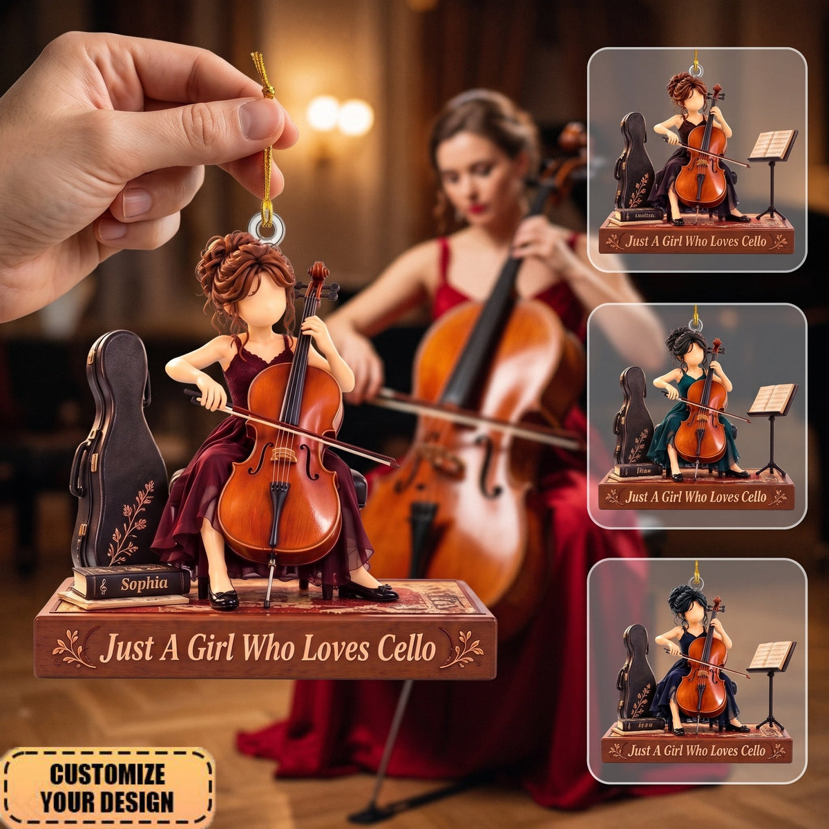 Personalized Cello Girl Acrylic Ornament – Custom Gift For A Daughter Who Plays The Cello