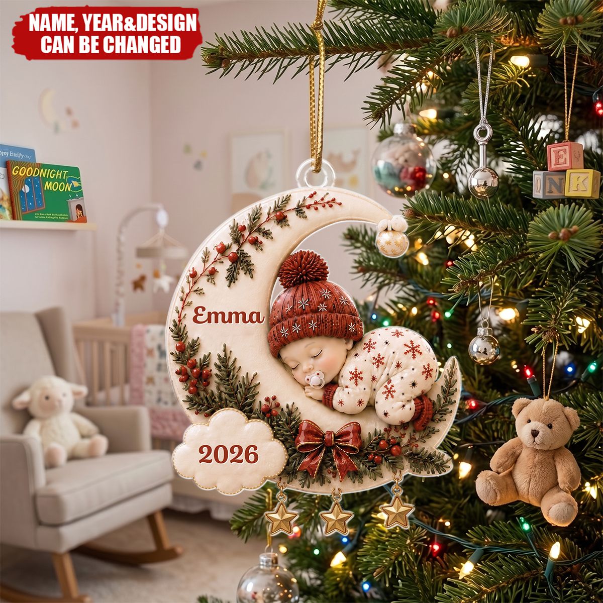 Baby First Christmas On The Moon - Personalized Acrylic Custom Shape Ornament