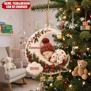 Baby First Christmas On The Moon - Personalized Acrylic Custom Shape Ornament