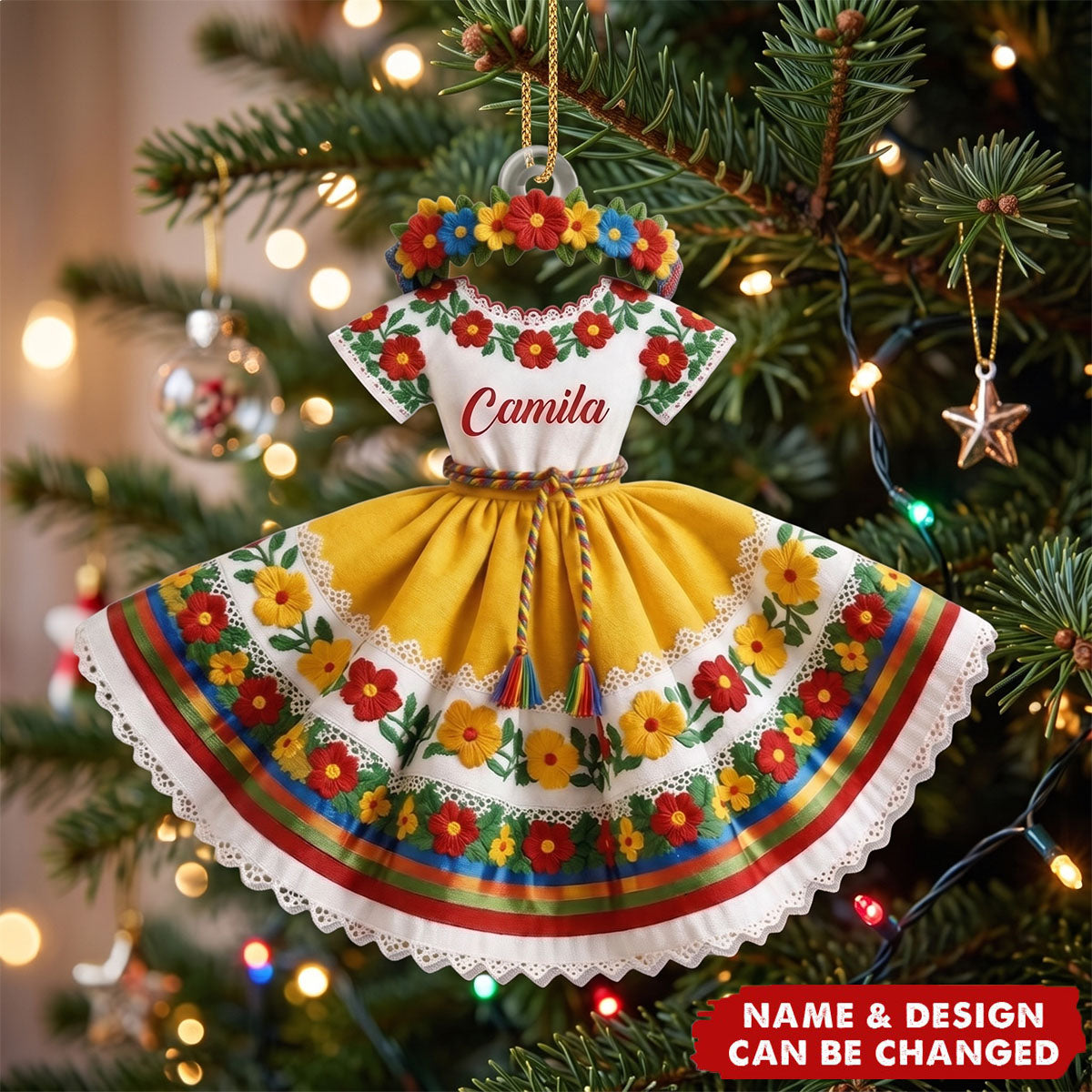 Hispanic Heritage Dress, Personalized Custom Acrylic Ornament, Gift For Family