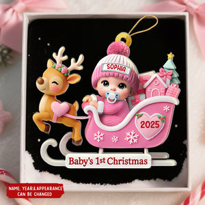 Baby Santa In Sleigh - Personalized Christmas Acrylic Ornament