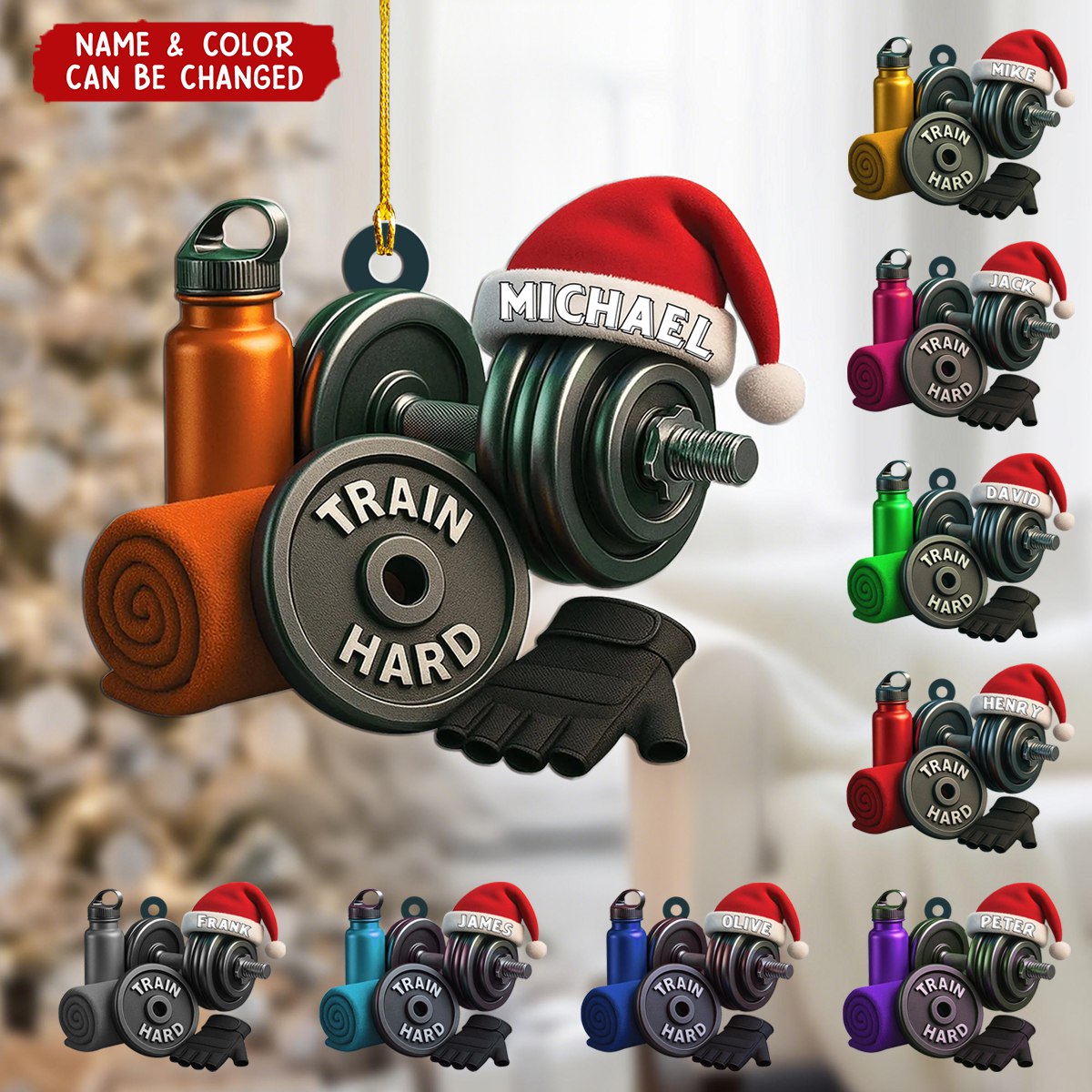 Personalized Dumbbell Christmas Ornament Gym Fitness Gift
