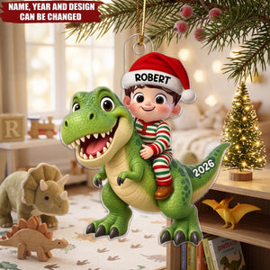 Trending Kid With Dinosaur Design For Boy Girl - Personalized Acrylic Ornament, Gift For Grandkids