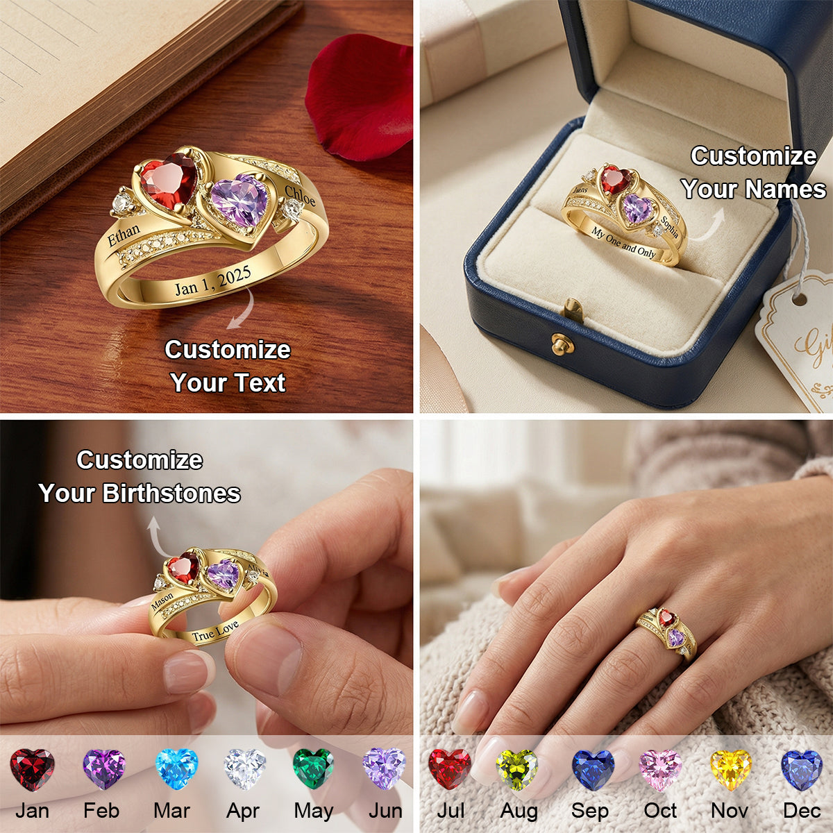 Personalized Couple's Duo Birthstone Ring