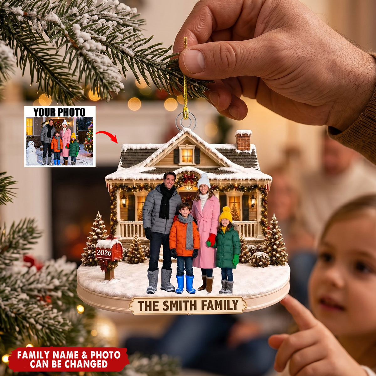 Custom Photo Acrylic Ornament - Personalized Christmas Birthday Gifts - Warm Wishes From Our Family
