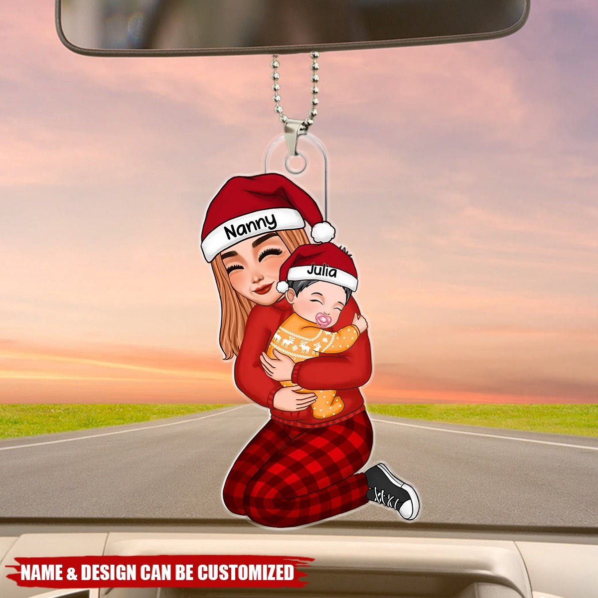 Cute Grandma Hugging Grandkid Personalized Acrylic Ornament