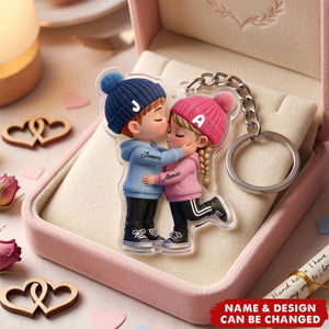 Kissing Couple Car Charm in Soft Colors - Personalized Acrylic Keychain